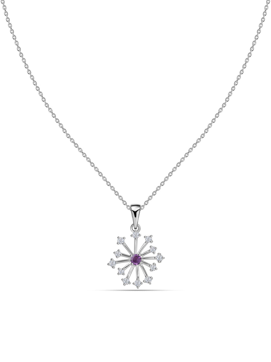 Snowflake Natural Amethyst Round Gold Pendant With Chain