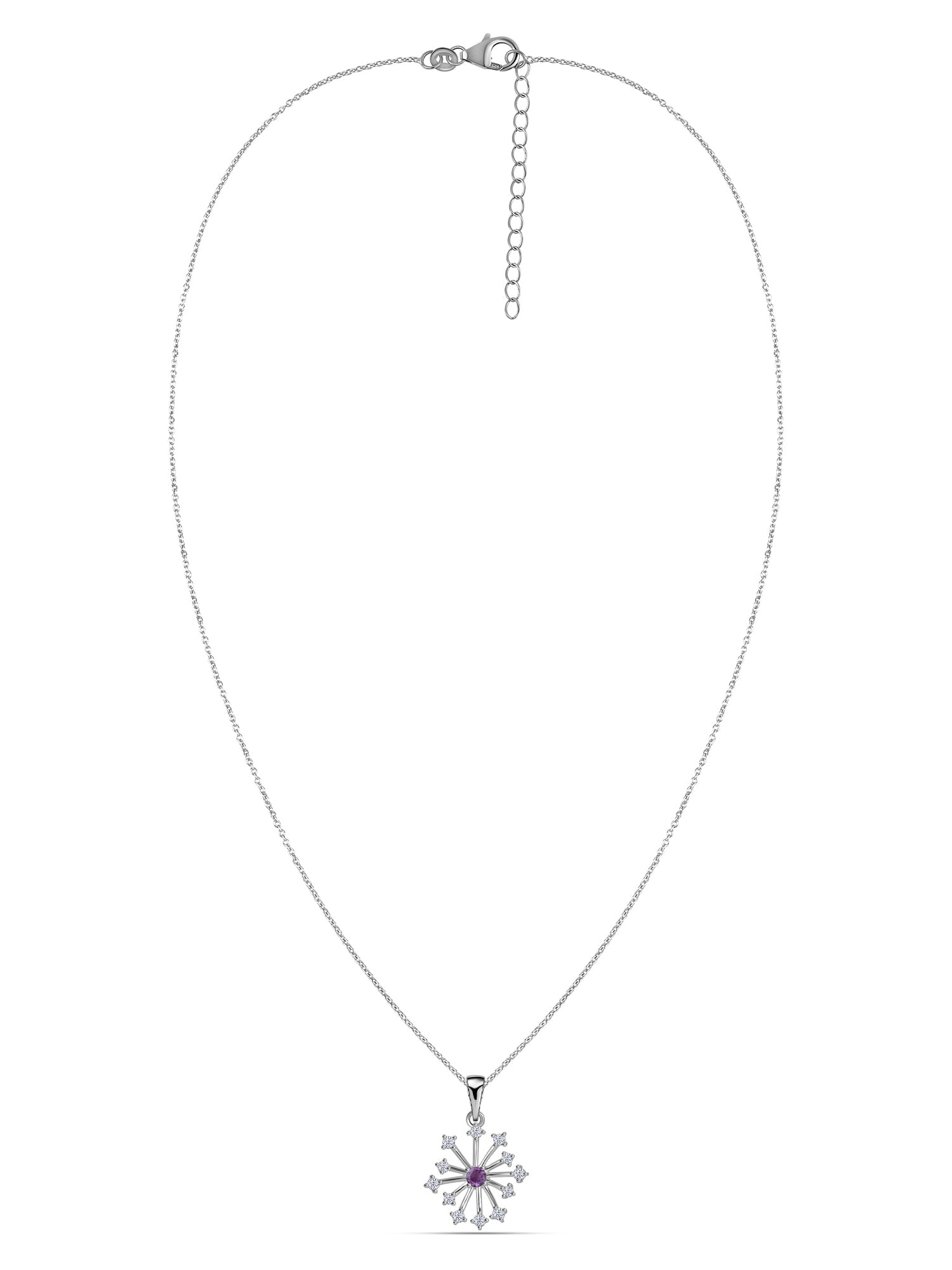 Snowflake Natural Amethyst Round Gold Pendant With Chain