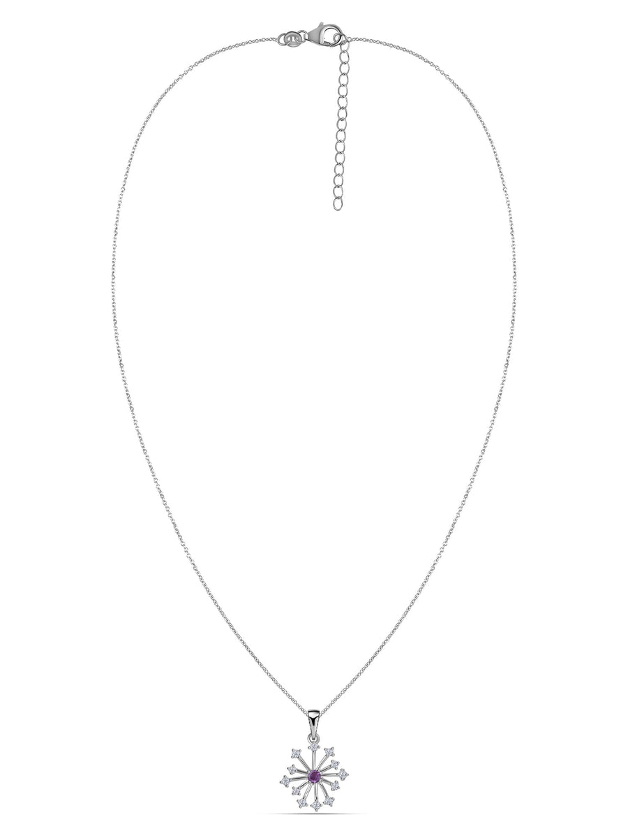 Snowflake Natural Amethyst Round Gold Pendant With Chain