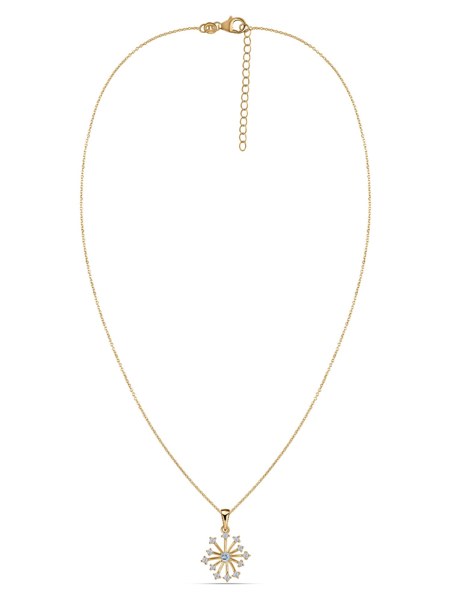 Snowflake Natural Aquamarine Gold Pendant With Chain