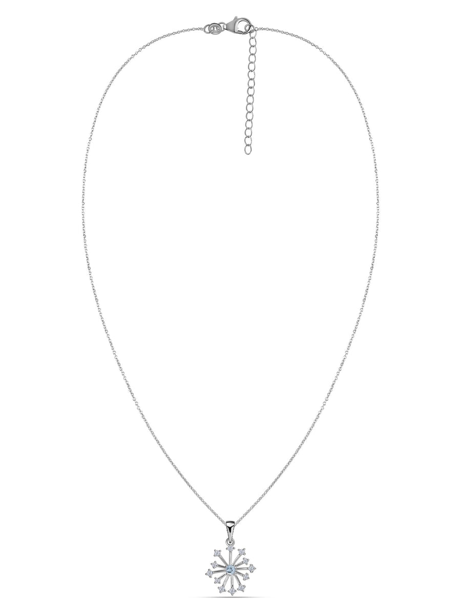 Snowflake Natural Aquamarine Gold Pendant With Chain