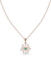 Snowflake Zambian Emerald Round Gold Pendant With Chain