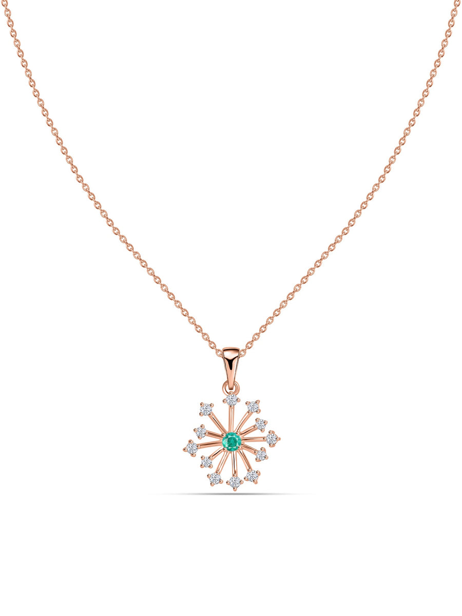 Snowflake Zambian Emerald Round Gold Pendant With Chain