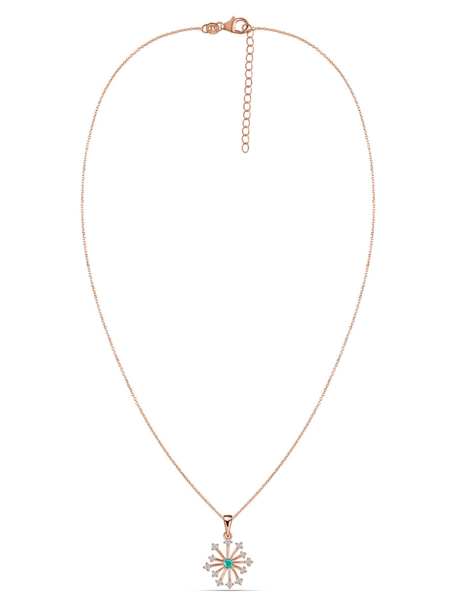 Snowflake Zambian Emerald Round Gold Pendant With Chain