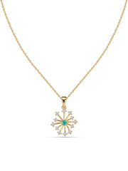Snowflake Zambian Emerald Round Gold Pendant With Chain