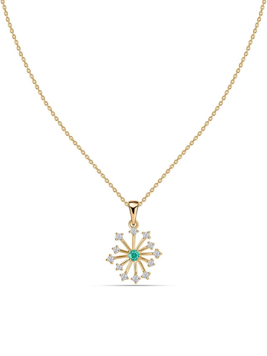 Snowflake Zambian Emerald Round Gold Pendant With Chain
