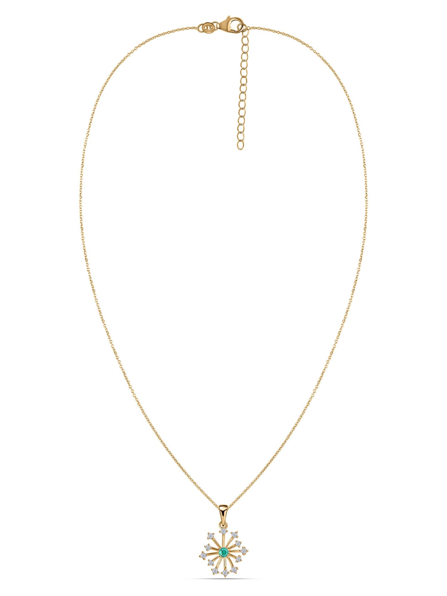 Snowflake Zambian Emerald Round Gold Pendant With Chain