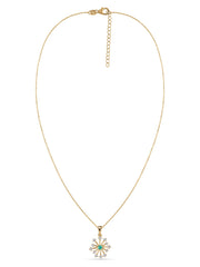 Snowflake Zambian Emerald Round Gold Pendant With Chain