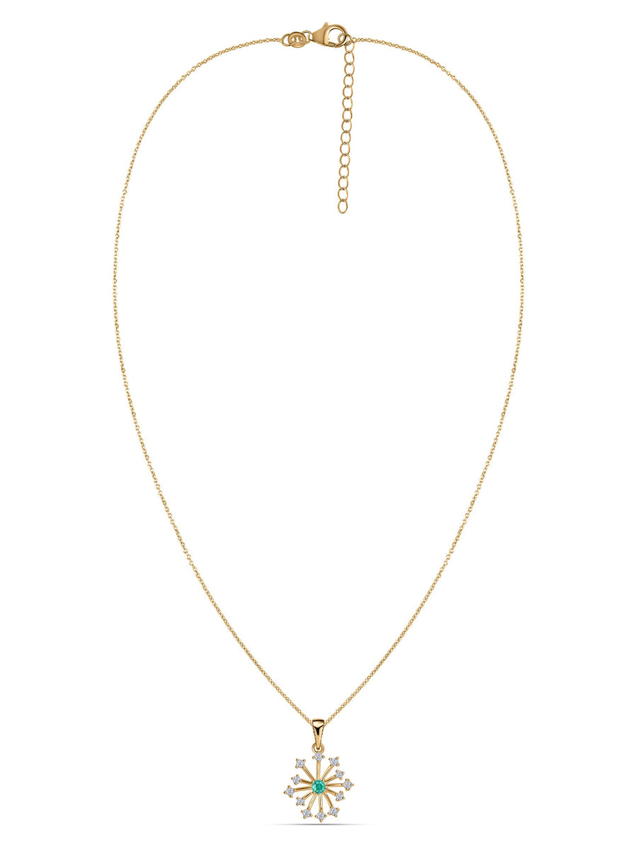 Snowflake Zambian Emerald Round Gold Pendant With Chain