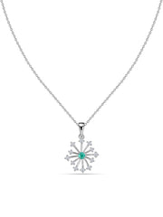 Snowflake Zambian Emerald Round Gold Pendant With Chain