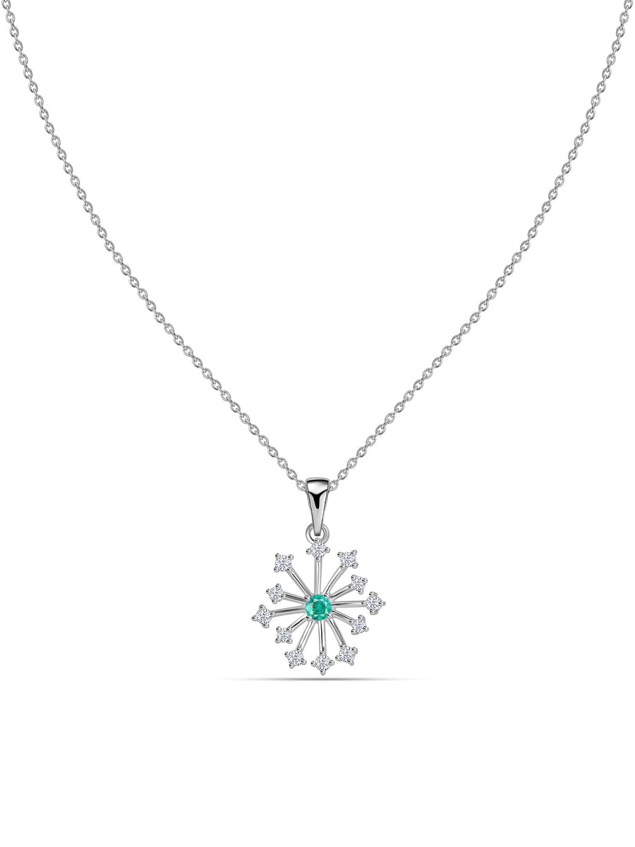 Snowflake Zambian Emerald Round Gold Pendant With Chain