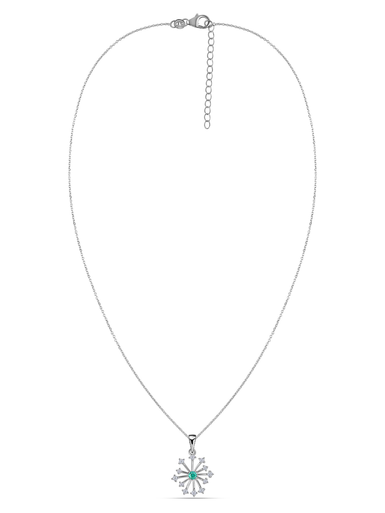 Snowflake Zambian Emerald Round Gold Pendant With Chain