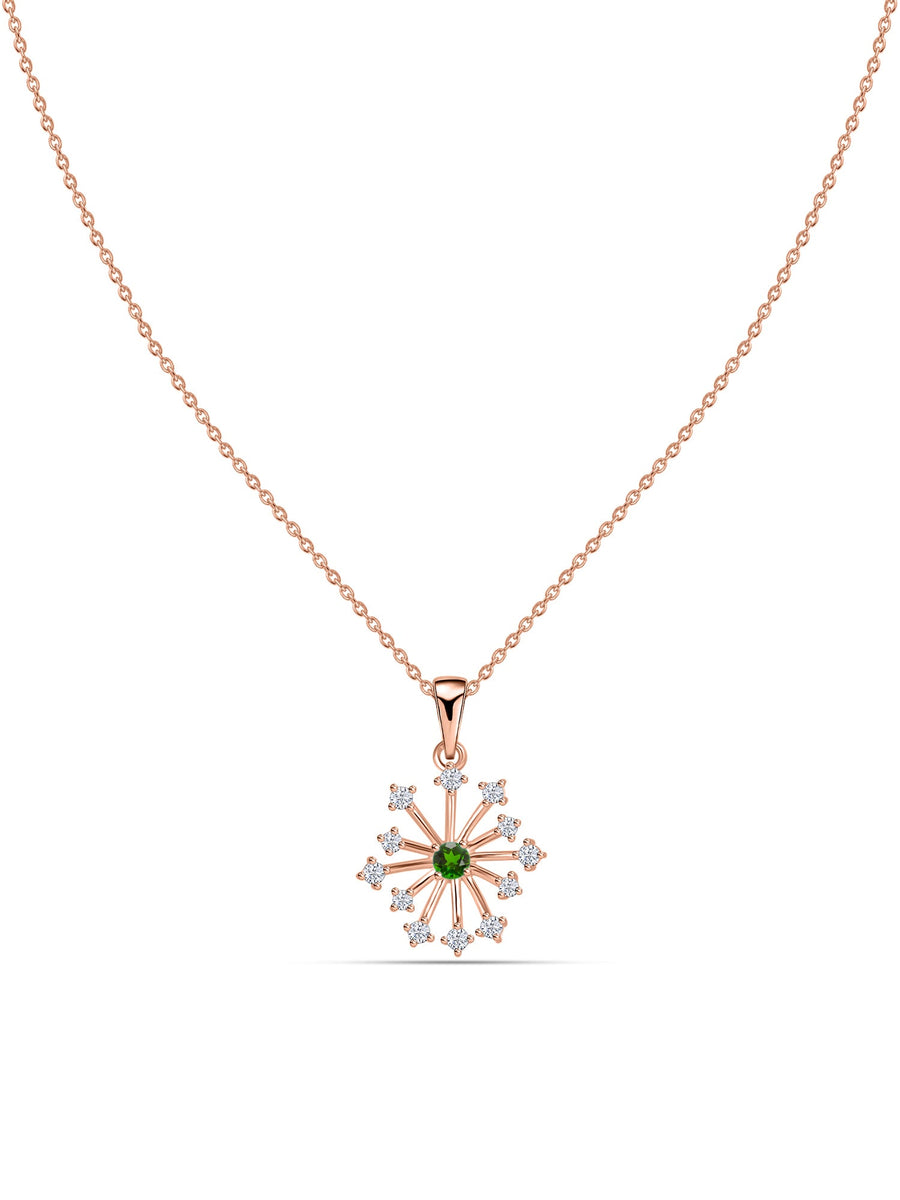 Snowflake Natural Chrome Diopside Round Gold Pendant With Chain