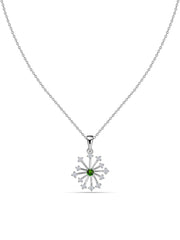 Snowflake Natural Chrome Diopside Round Gold Pendant With Chain