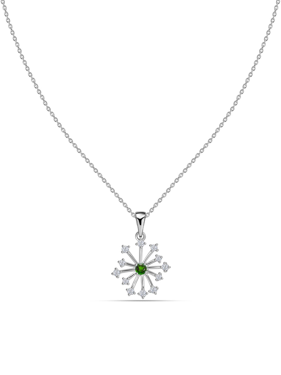 Snowflake Natural Chrome Diopside Round Gold Pendant With Chain