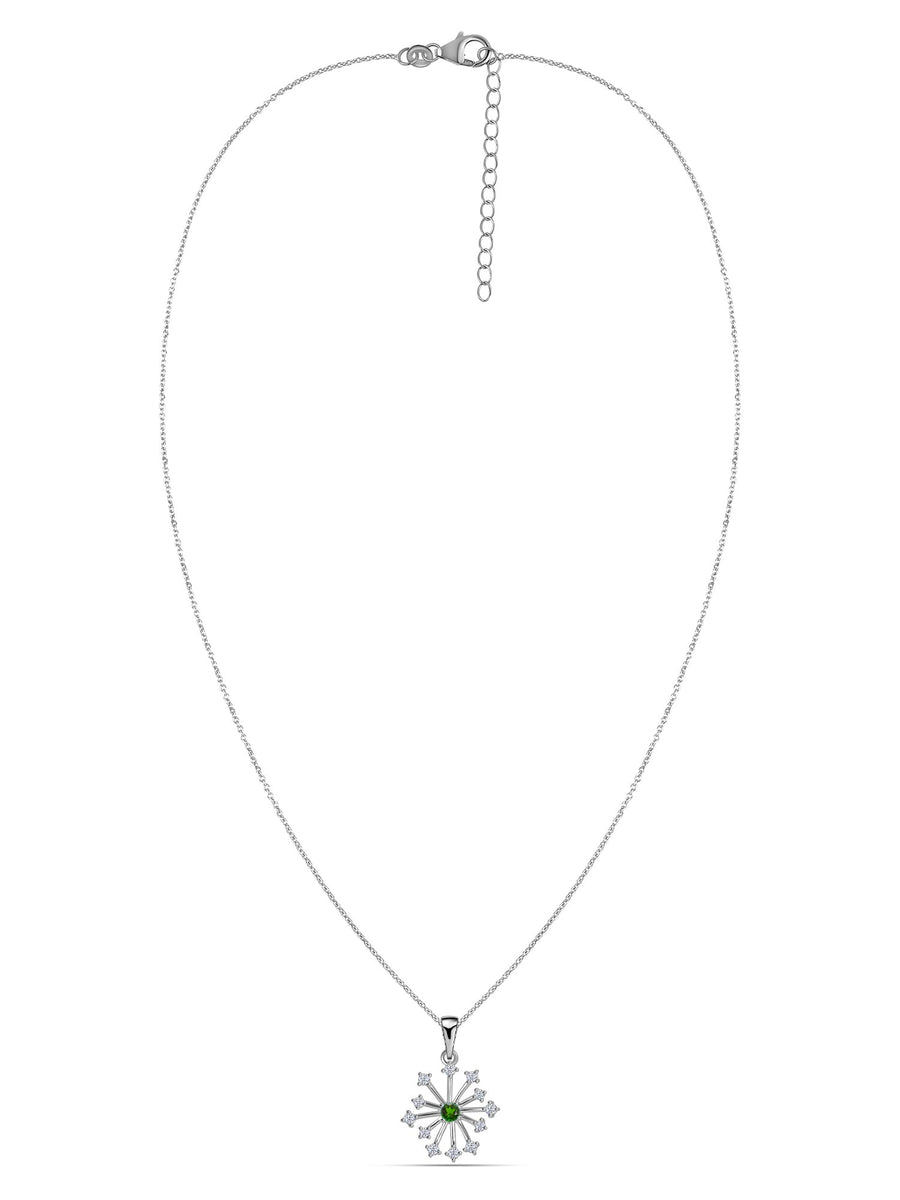 Snowflake Natural Chrome Diopside Round Gold Pendant With Chain