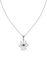Snowflake Natural Green Tourmaline Round Gold Pendant With Chain