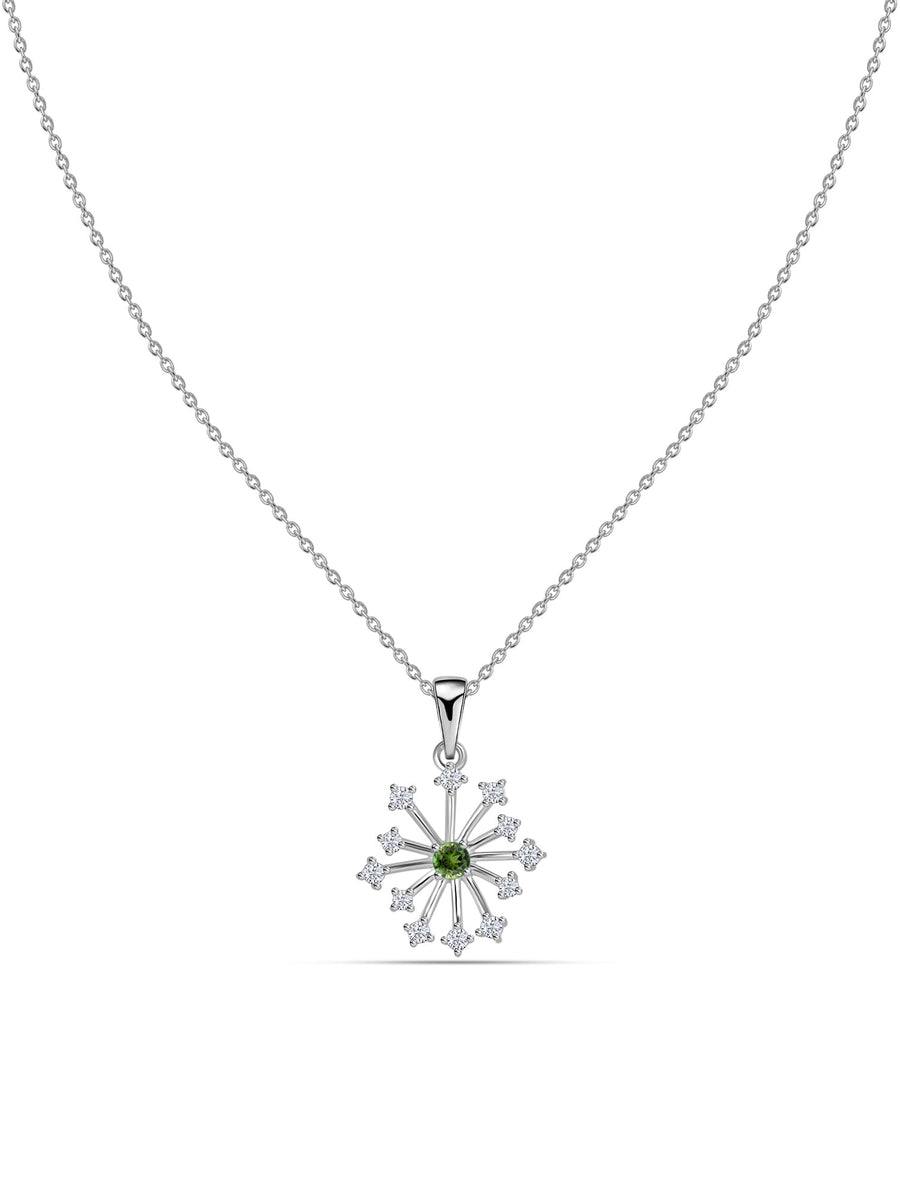 Snowflake Natural Green Tourmaline Round Gold Pendant With Chain