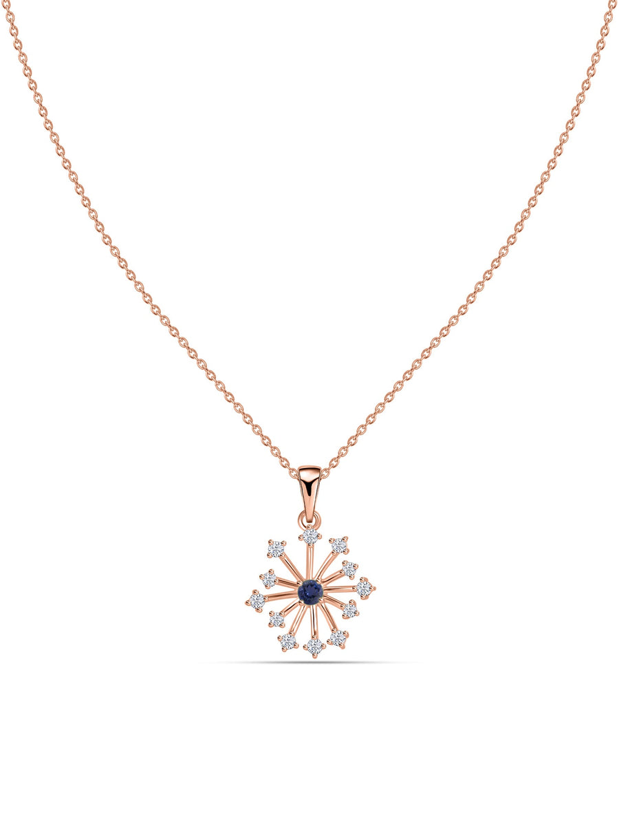 Snowflake Natural Iolite Round Gold Pendant With Chain