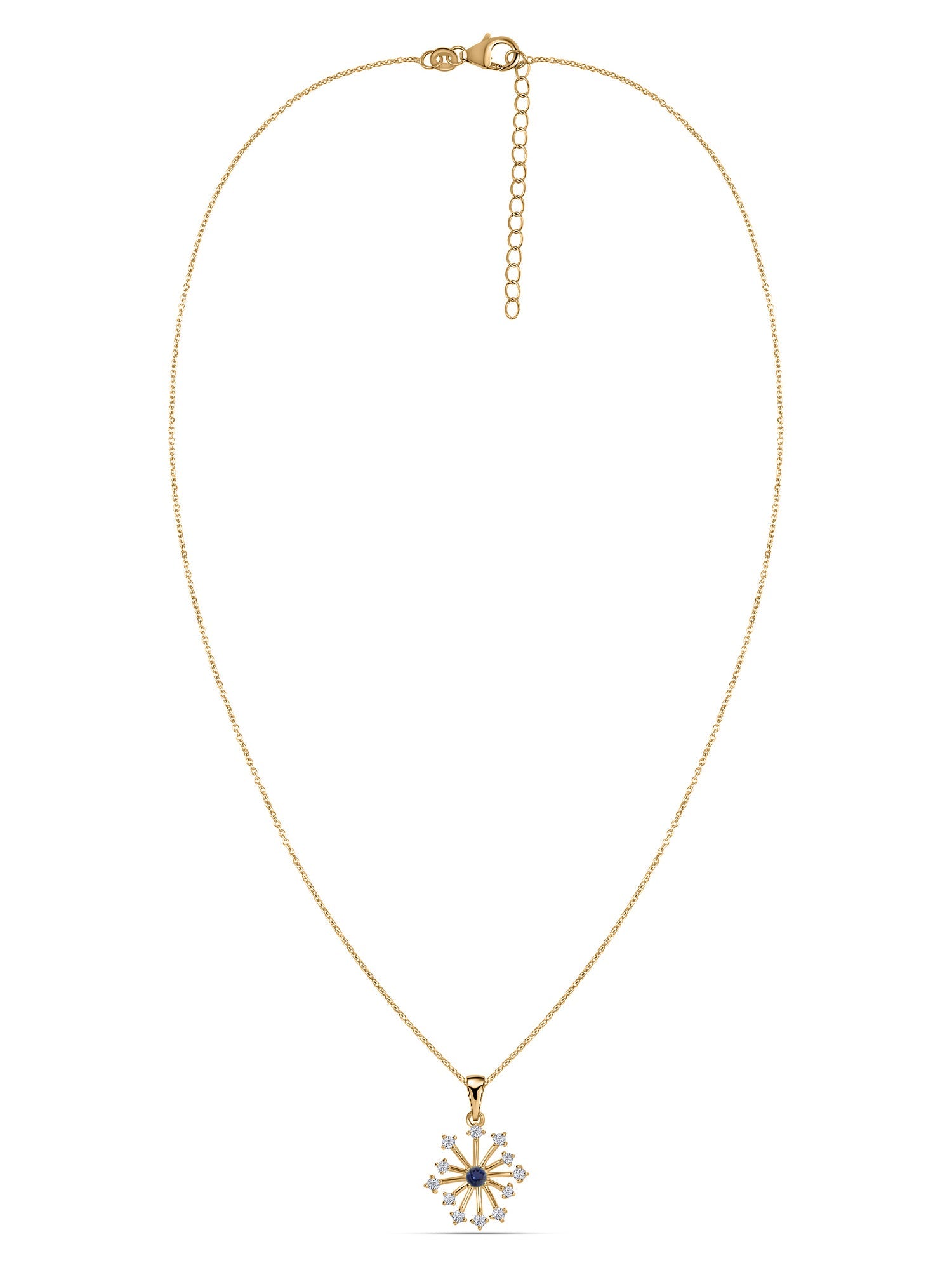 Snowflake Natural Iolite Round Gold Pendant With Chain