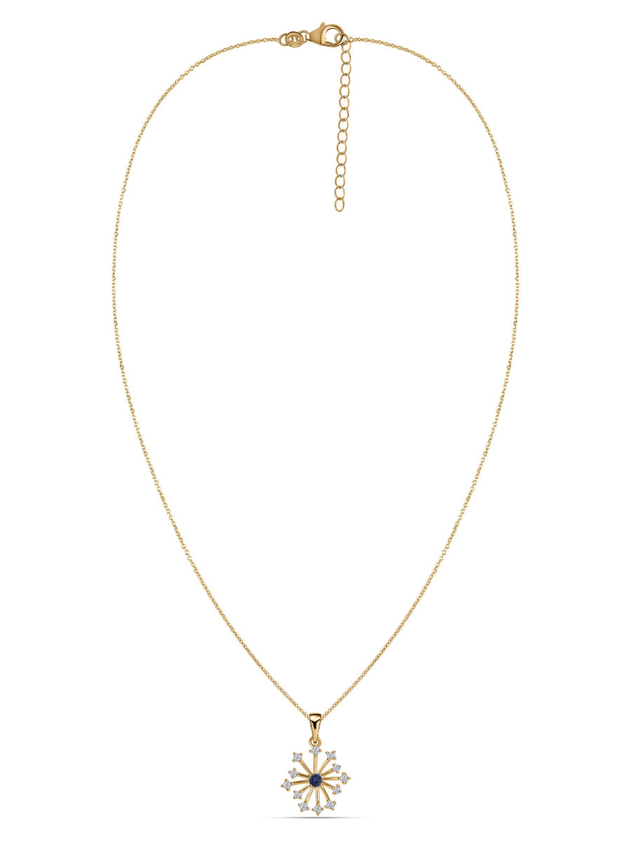 Snowflake Natural Iolite Round Gold Pendant With Chain