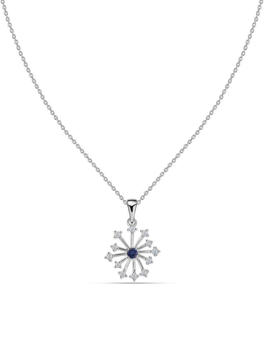 Snowflake Natural Iolite Round Gold Pendant With Chain