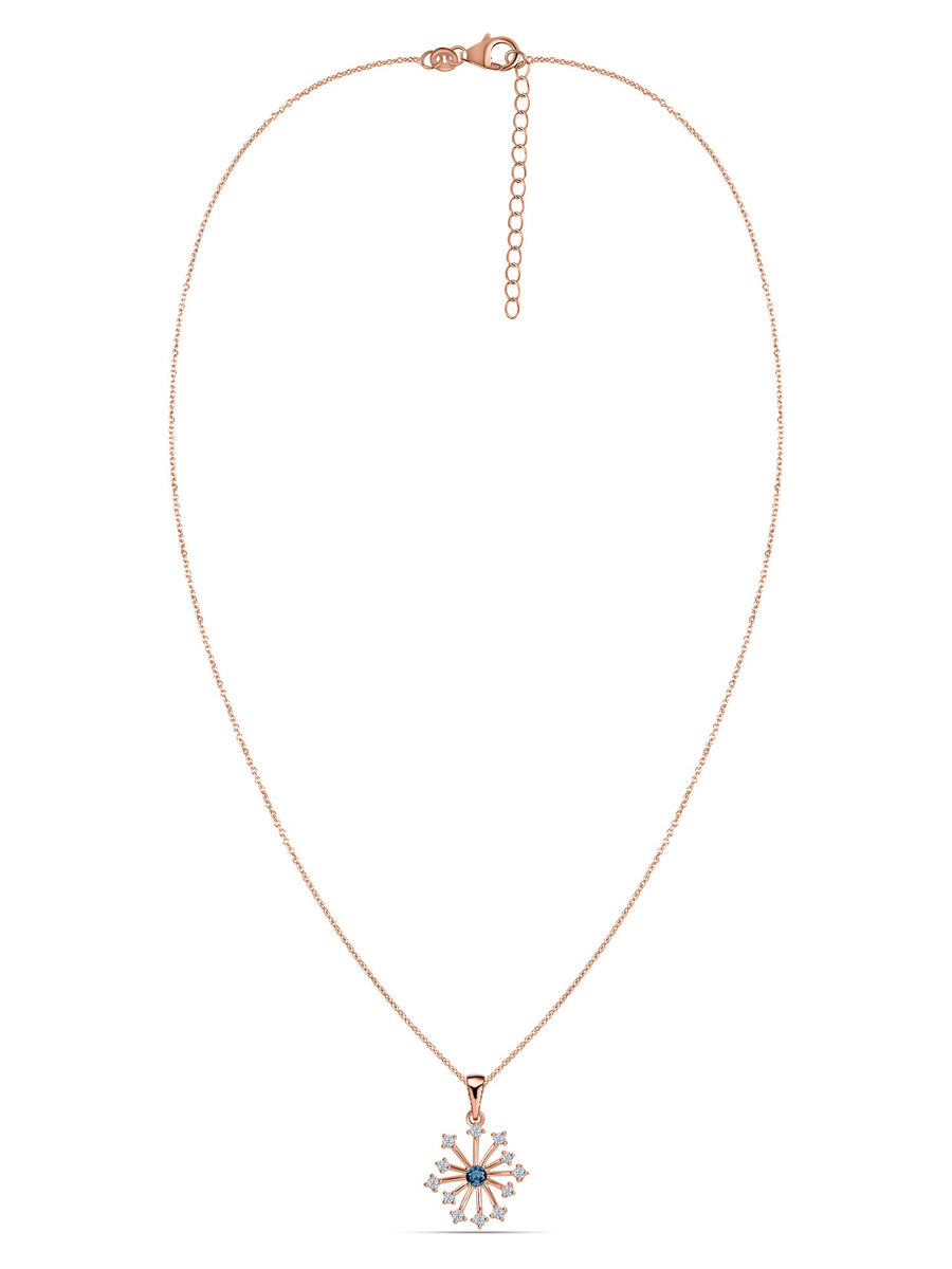 Snowflake Natural London Blue Topaz Round Gold Pendant With Chain