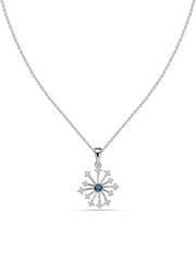 Snowflake Natural London Blue Topaz Round Gold Pendant With Chain