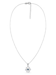 Snowflake Natural London Blue Topaz Round Gold Pendant With Chain