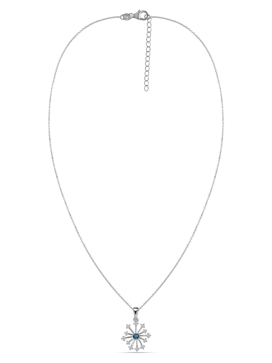 Snowflake Natural London Blue Topaz Round Gold Pendant With Chain