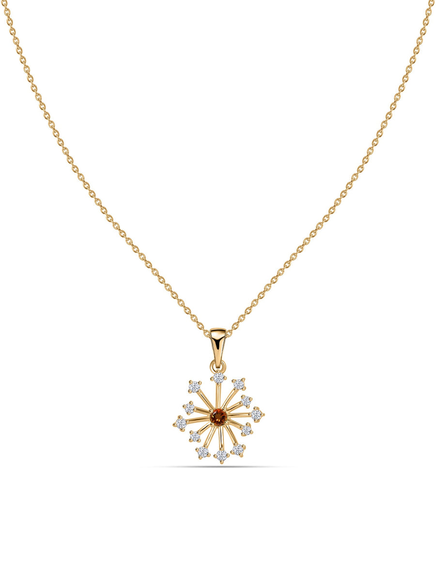 Snowflake Natural Madira Citrine Round Gold Pendant With Chain