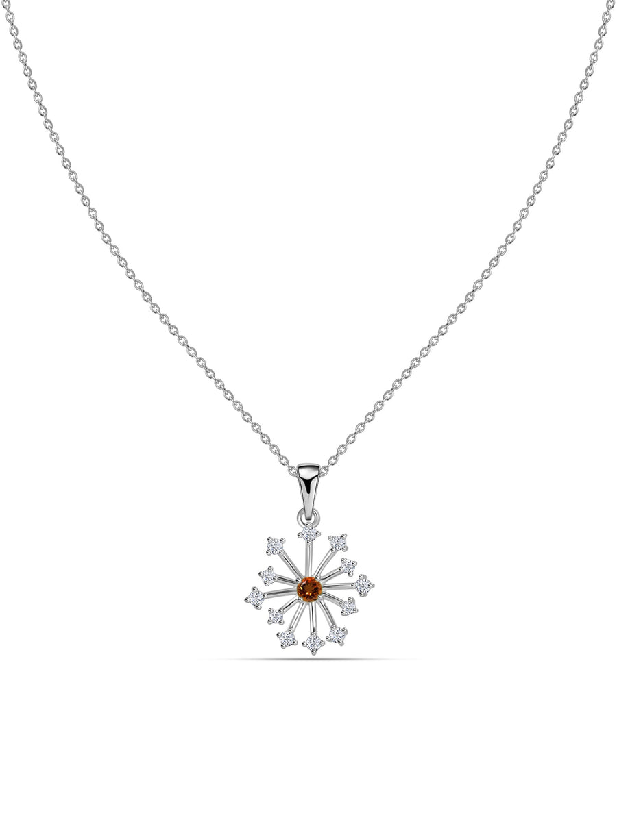 Snowflake Natural Madira Citrine Round Gold Pendant With Chain
