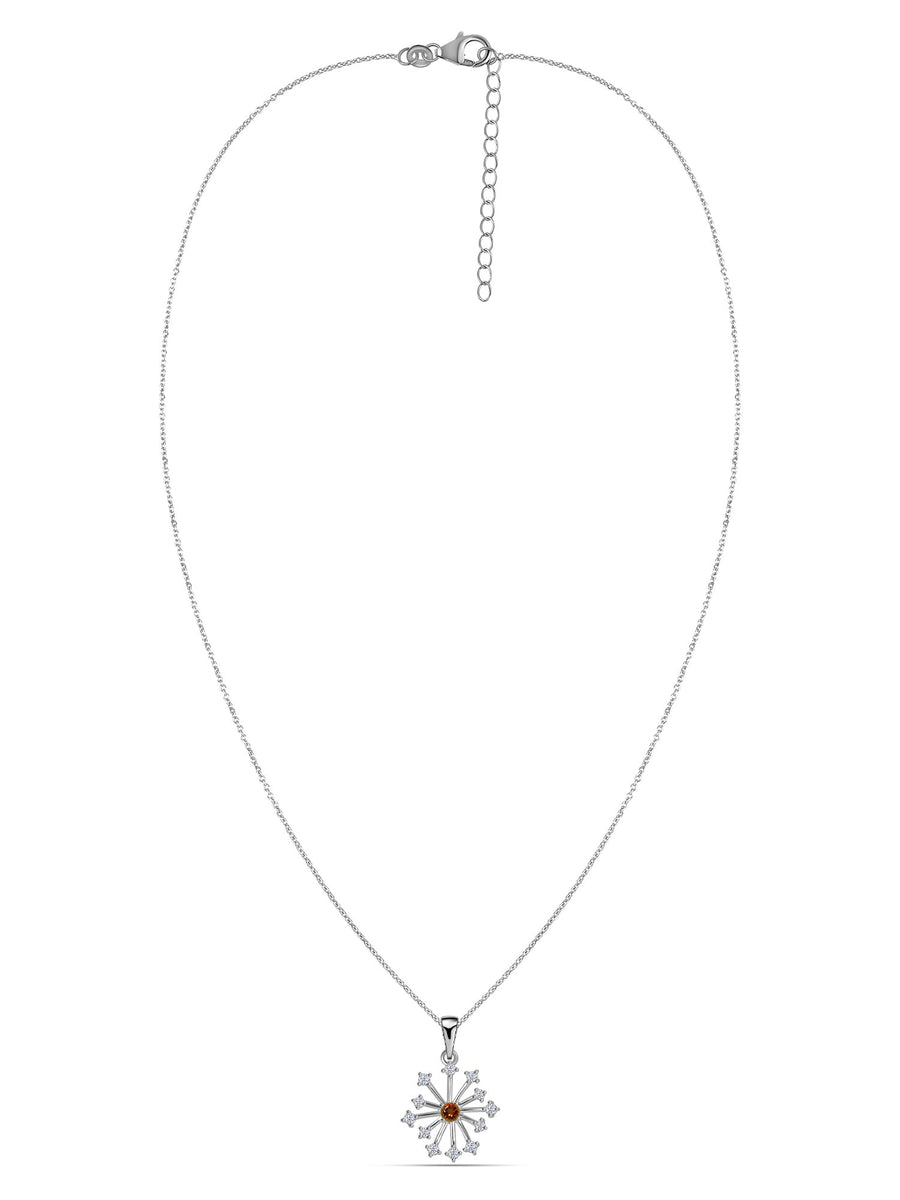 Snowflake Natural Madira Citrine Round Gold Pendant With Chain