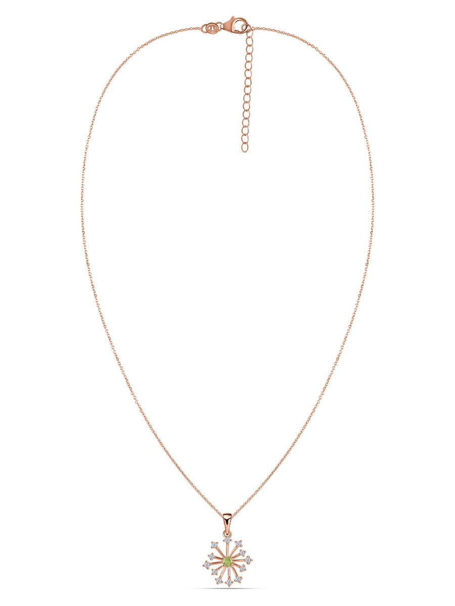 Snowflake Natural Peridot Round Gold Pendant With Chain
