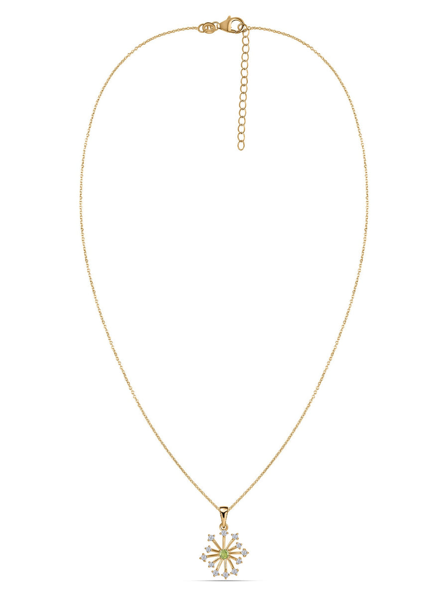 Snowflake Natural Peridot Round Gold Pendant With Chain