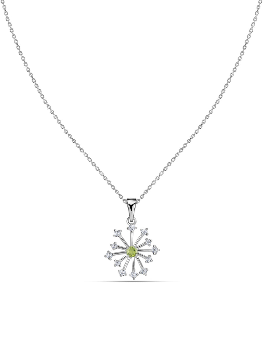 Snowflake Natural Peridot Round Gold Pendant With Chain