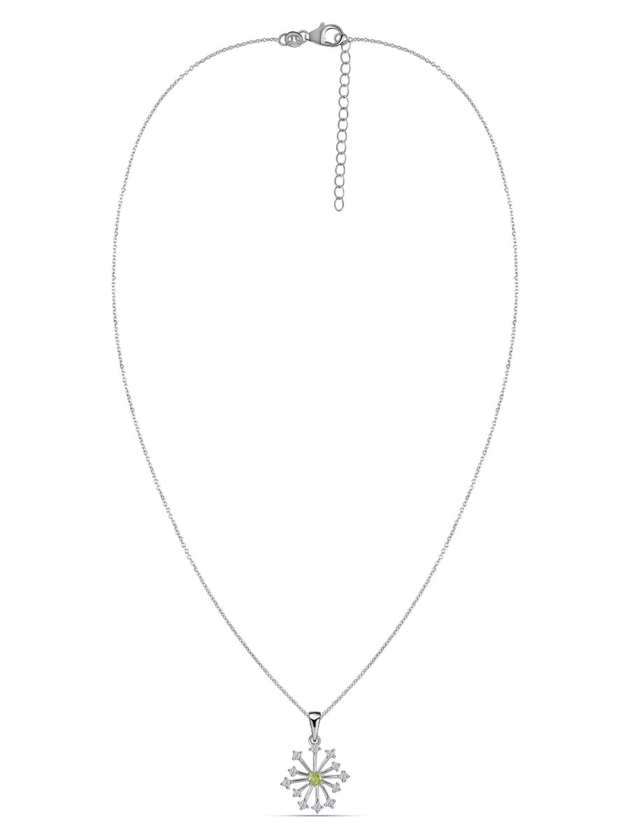 Snowflake Natural Peridot Round Gold Pendant With Chain