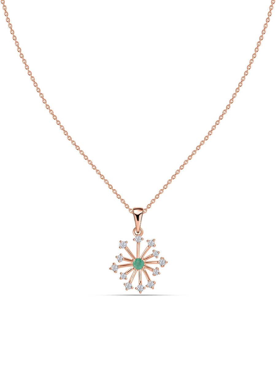 Snowflake Natural Sakota Emerald Gold Pendant With Chain