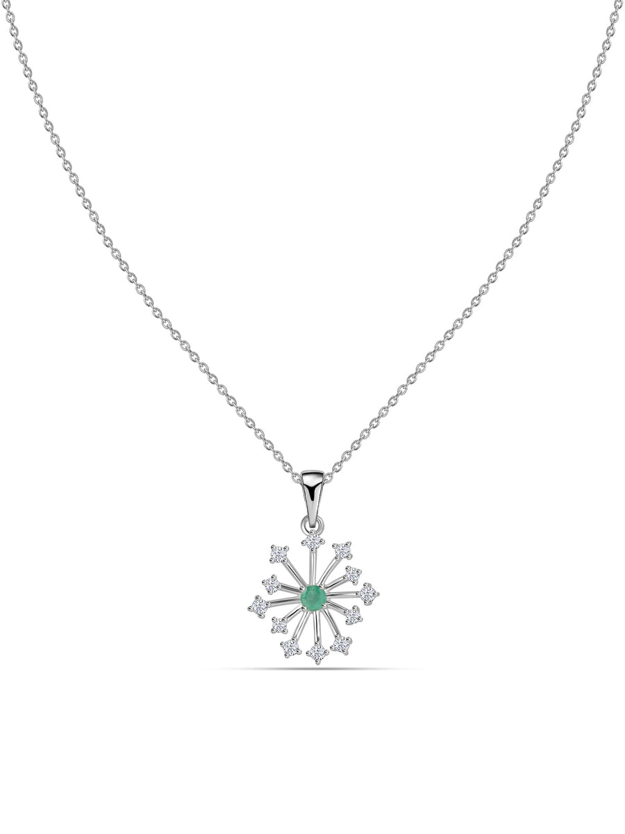 Snowflake Natural Sakota Emerald Gold Pendant With Chain