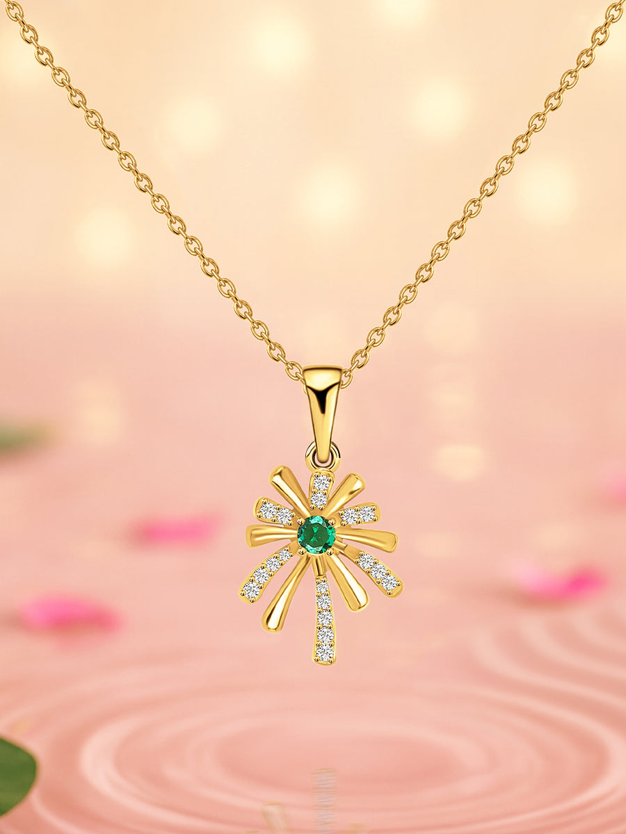 Flower Emerald Pendant With Chain For Women