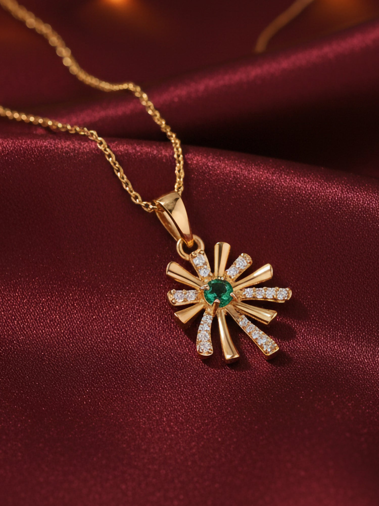 Flower Emerald CZ Pendant With Chain For Women