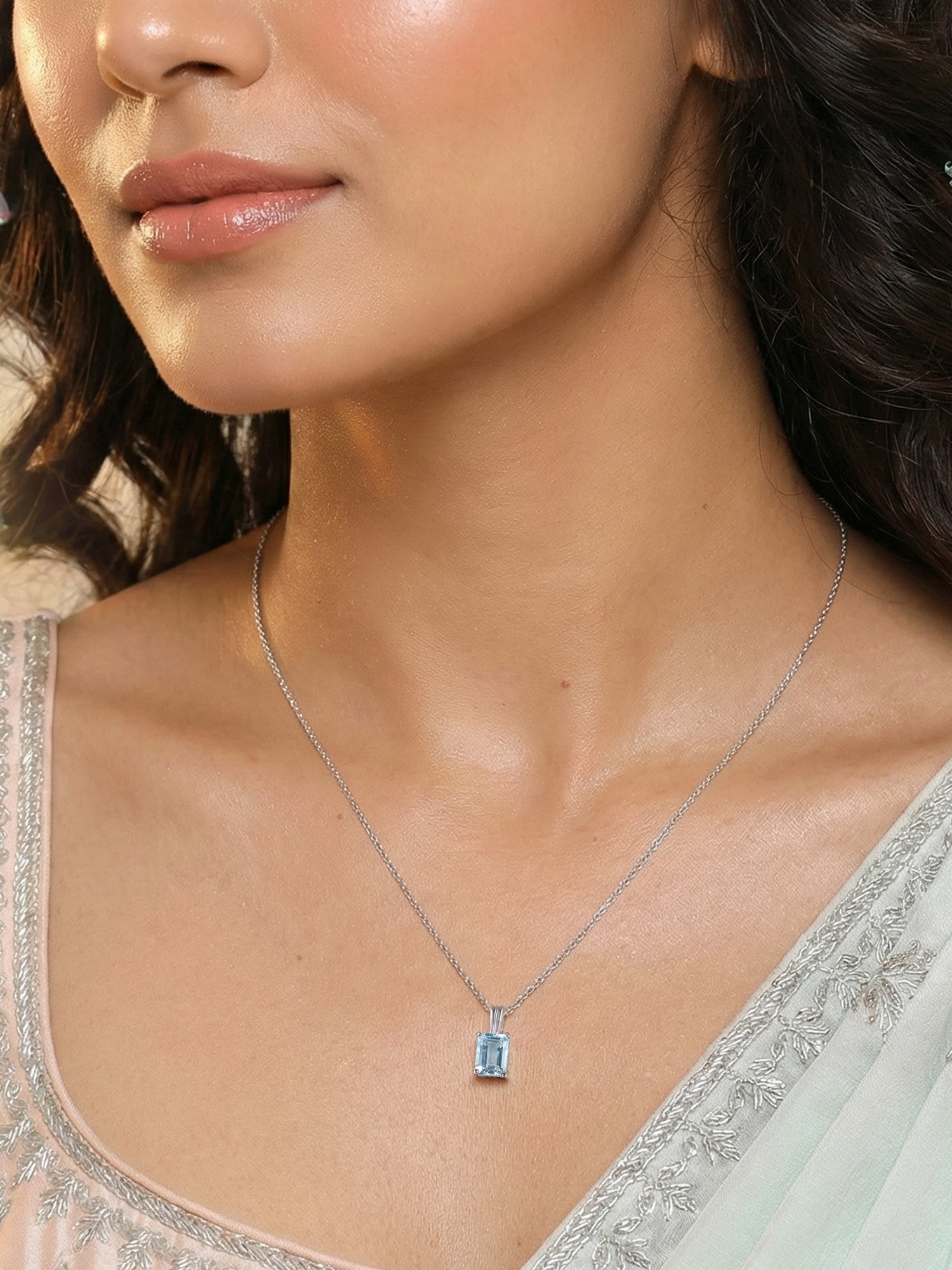 Celestial Glow Silver Blue Topaz Pendant Necklace