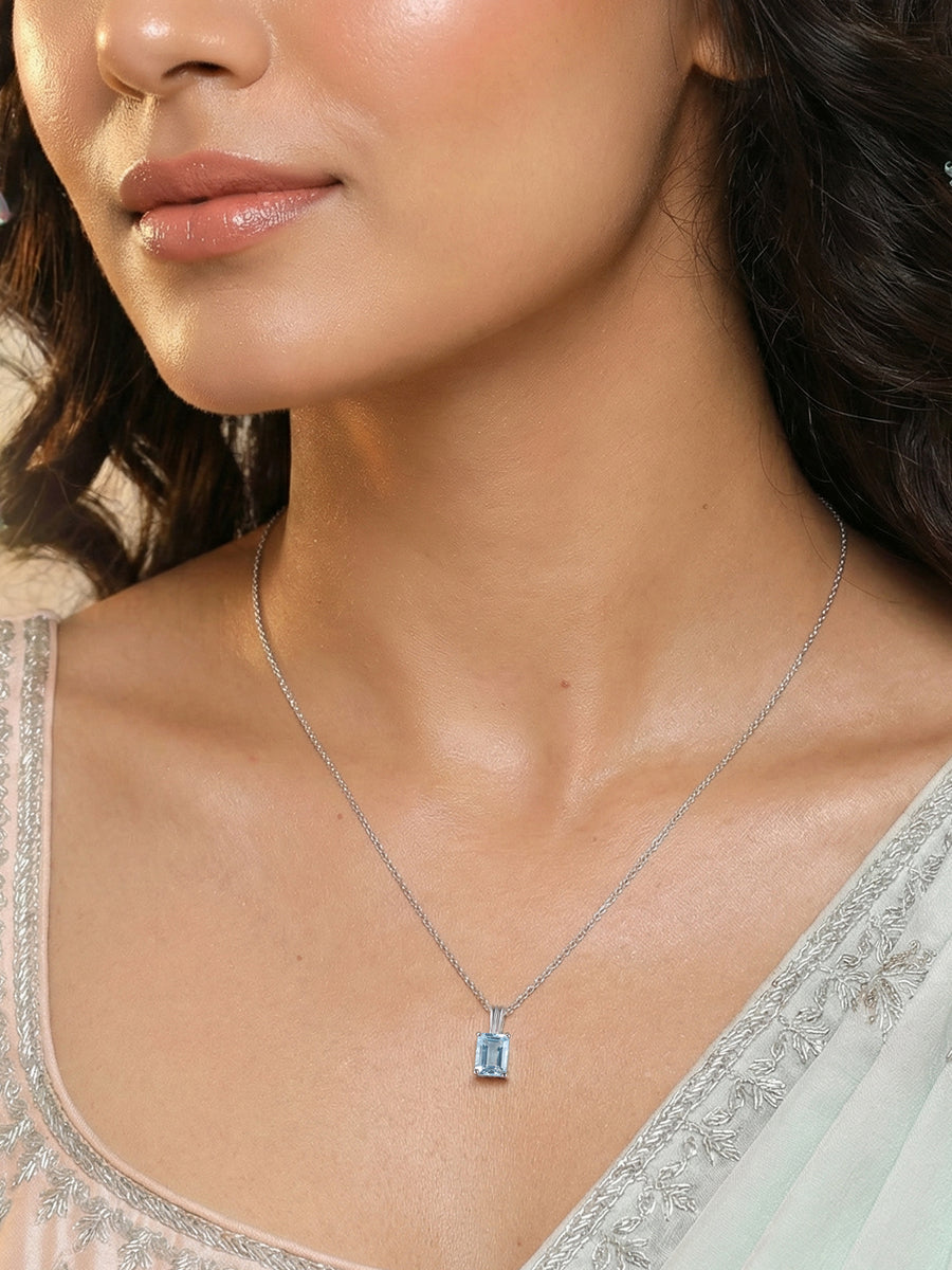 Celestial Glow Silver Blue Topaz Pendant Necklace