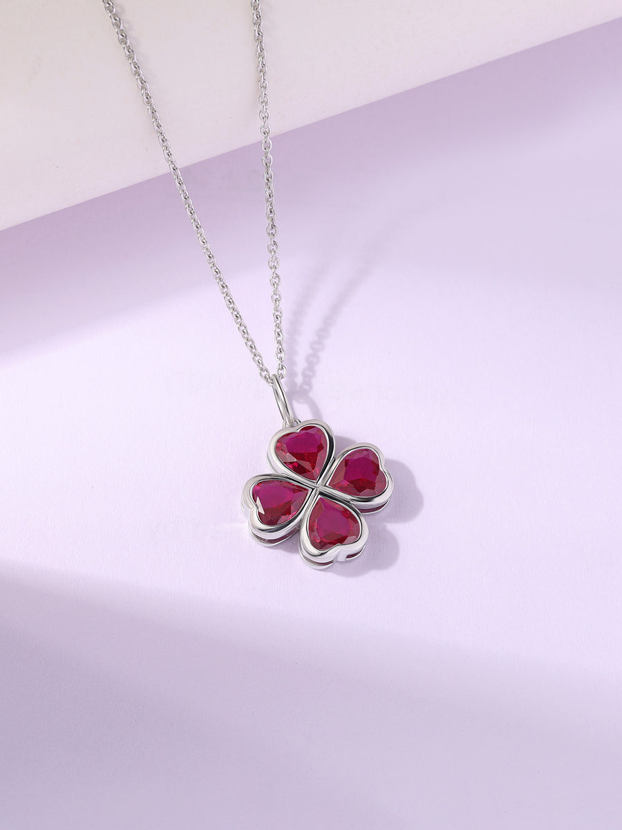 Red Garnet Clover Silver Pendant