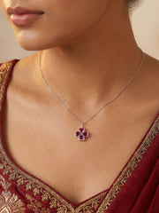 Red Garnet Clover Silver Pendant
