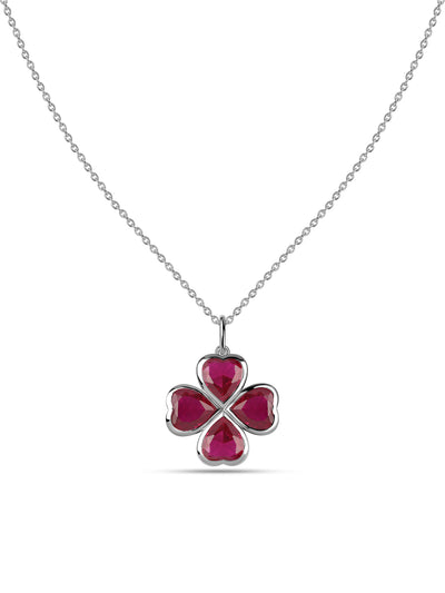 Ruby CZ Clover Silver Pendant