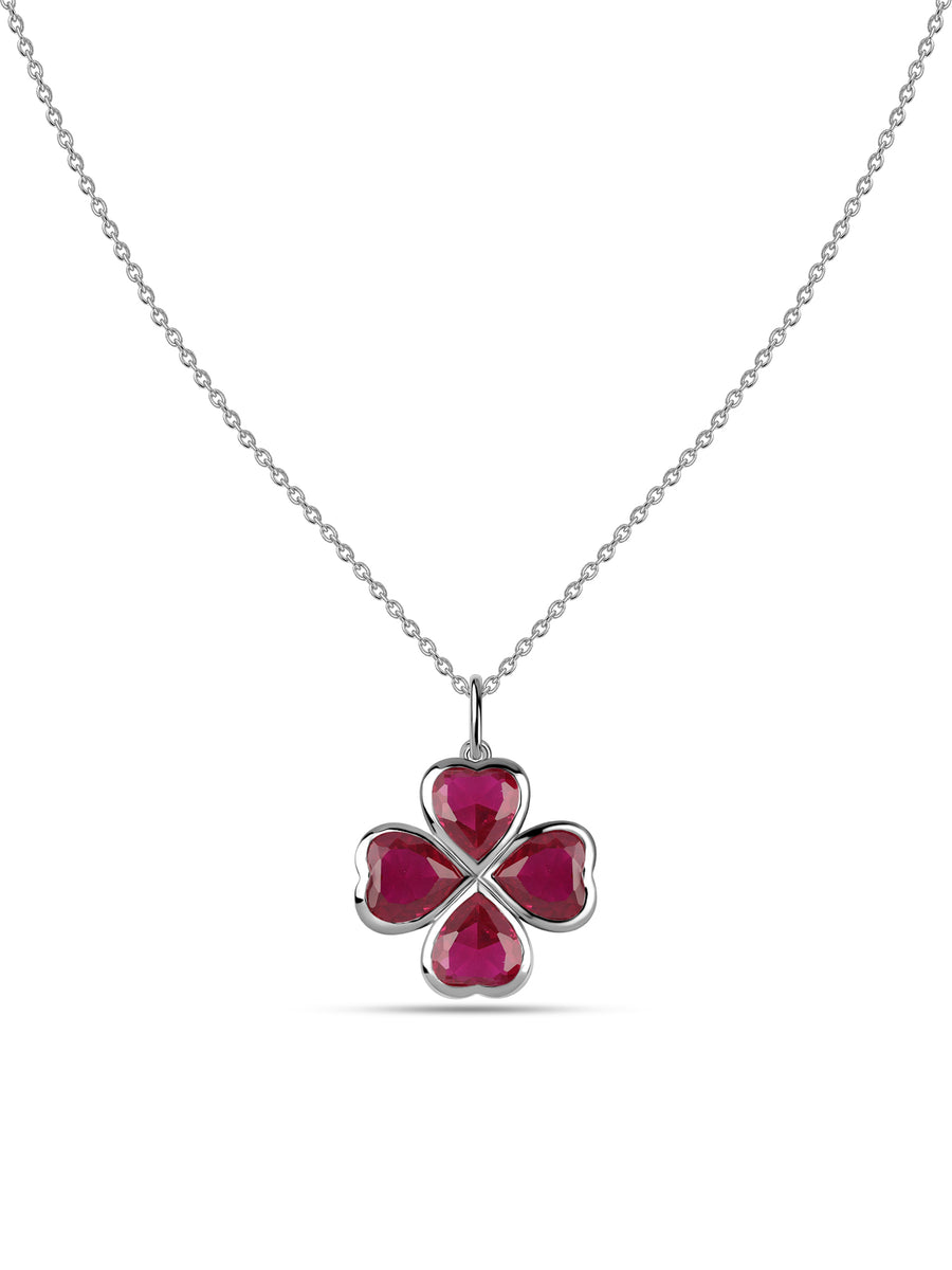 Red Garnet Clover Silver Pendant