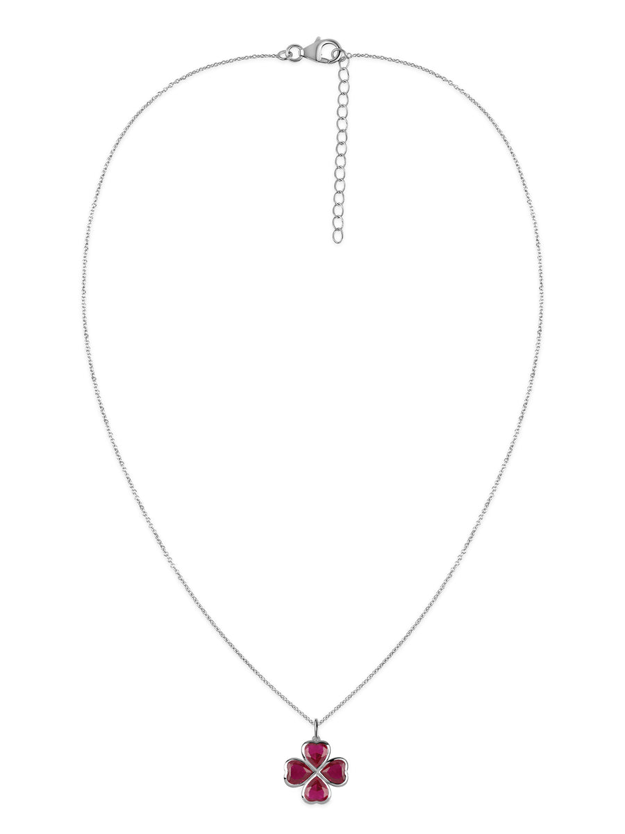 Red Garnet Clover Silver Pendant