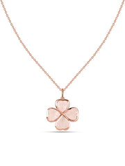 Rose Quartz Petals Gold Clover Pendant With Chain