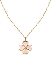Rose Quartz Petals Gold Clover Pendant With Chain